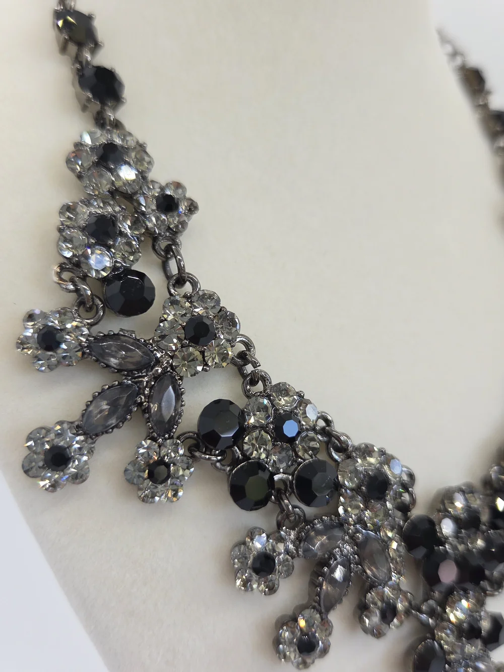 Elegant Black and Crystal Statement Necklace and Earrings Set, Vintage